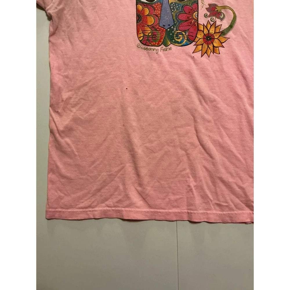 VTG USA Made 90s Laurel Burch Blossoming Feline Pink T-Shirt Womens Art Cat M - Picture 4 of 7